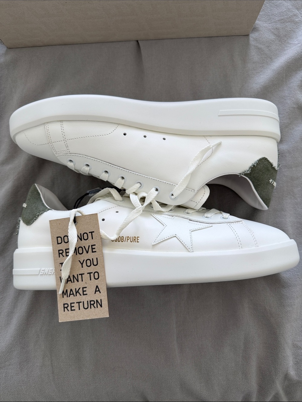 Golden Goose Purestars White Sneakers with Dark Green Heel
